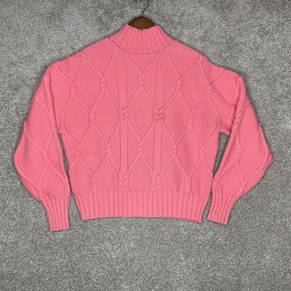J. Crew Collection Womens Sweater Cable Knit Large L Pink Mock Neck Barbiecore - Picture 11 of 11